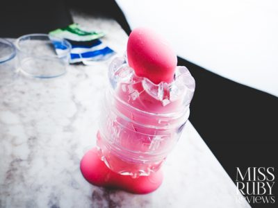 A dildo inserted into the Fleshlight Quickshot Vantage