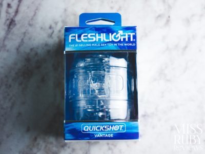 The packaging of the Fleshlight Quickshot Vantage