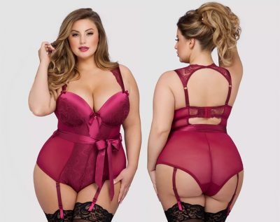 Lovehoney Plus Size Moonlight Wine Crotchless Plunge Teddy review by Miss Ruby Reviews